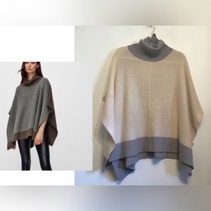 Aritzia Wilfred Free Wellsh Turtleneck Wool Poncho Sweater Grey/Cream